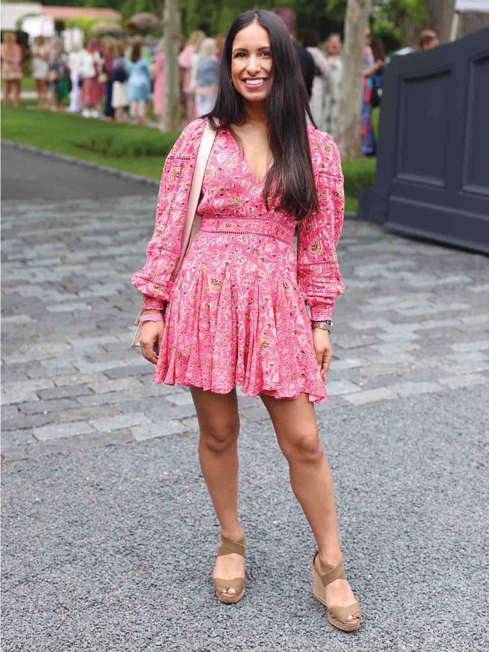 Hemant & Nandita Puff Sleeve Tulip Pink Print Mini Dress Large